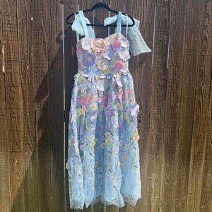 JUST ME Blue 3D Floral Embroidered Midi Dress NWT Size Small